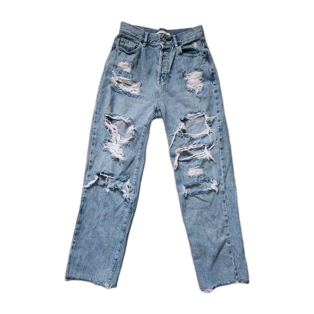 PacSun High Rise Straight Cut Off Jeans Destroyed Blue Denim Womens Sz 25 EUC